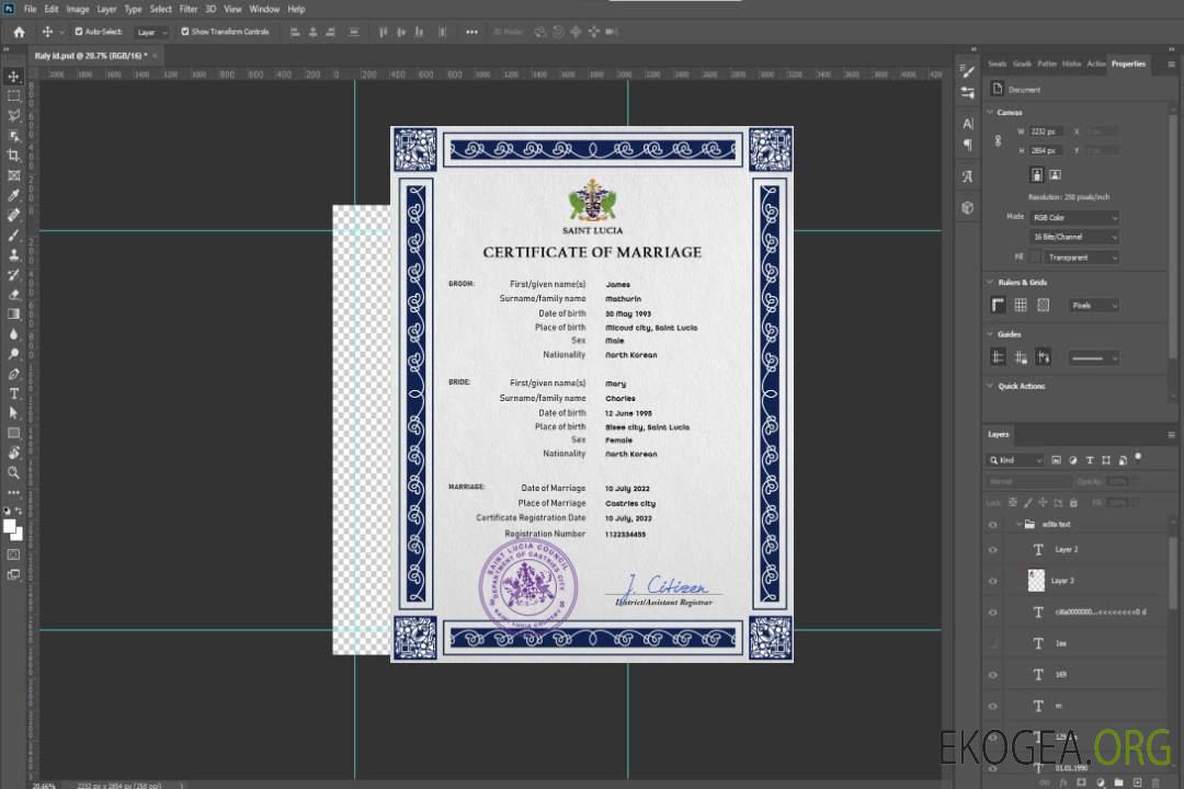 Modèle PSD de certificat de mariage de Sainte-Lucie template Modèle PSD de certificat de mariage de Sainte-Lucie template